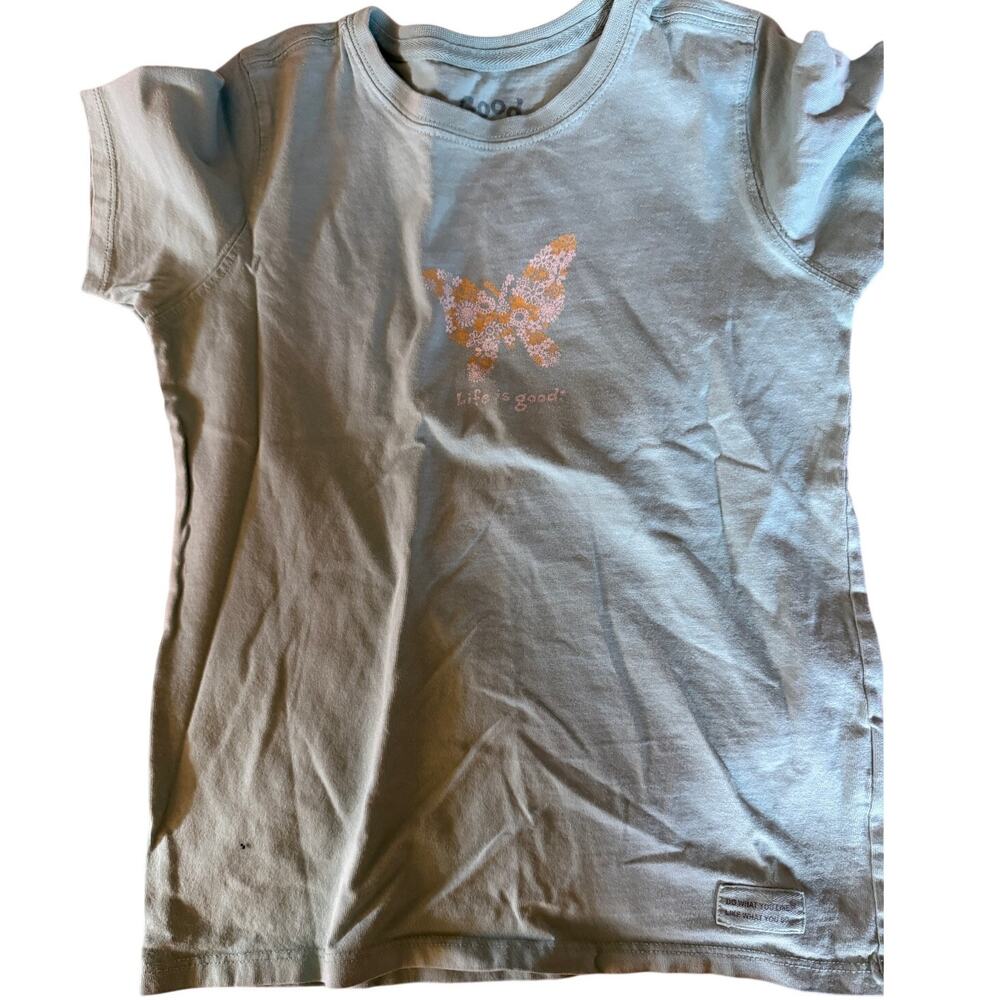 Life is good teal butterfly shirt size 7/8